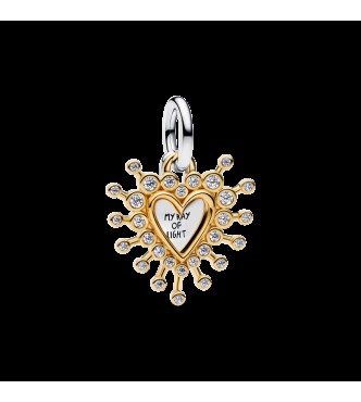 PANDORA 764141C01 Colgante doble de corazón en plata de ley y baño de oro de 14k con circonitas cúbicas transparentes
