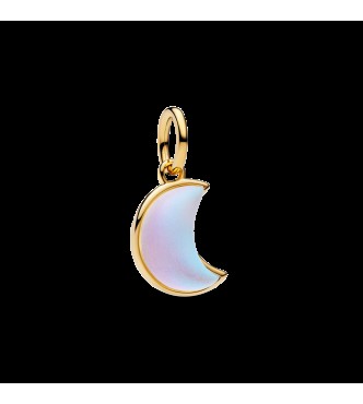 PANDORA 764275C01 Colgante de luna bañado en oro de 14k con circonita cúbica transparente y cristal iridiscente de piedra lunar.