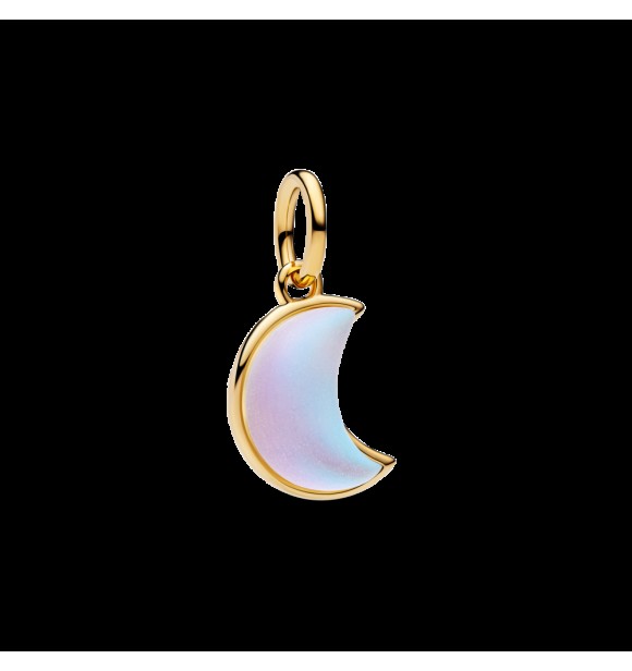 PANDORA 764275C01 Colgante de luna bañado en oro de 14k con circonita cúbica transparente y cristal iridiscente de piedra lunar.