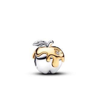 PANDORA 764384C01 Charm de manzana de Blancanieves de Disney en plata de ley y baño de oro de 14 k con diamante cultivado en laboratorio de talla brillante redonda de muy buen tamaño.