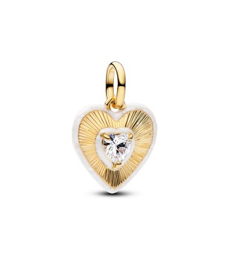 PANDORA 764409C01 Heart 14k gold-plated medallion with clear cubic zirconia and shimmering white enamel