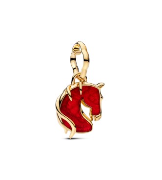 764431C01 Horse 14k gold-plated dangle with red Murano glass and gold foil