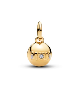 PANDORA 764457C01 Colgante con forma de bola de mamá que se puede abrir,
 chapado en oro de 14k, con circonitas cúbicas transparentes.