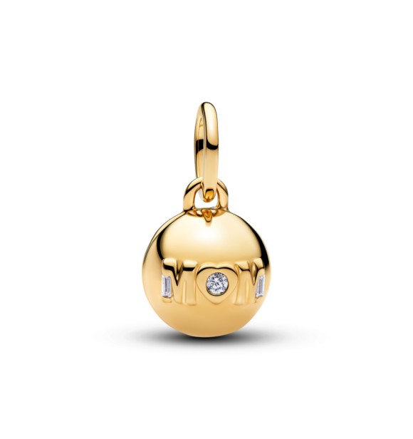 PANDORA 764457C01 Colgante con forma de bola de mamá que se puede abrir,
 chapado en oro de 14k, con circonitas cúbicas transparentes.