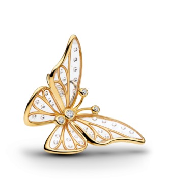 PANDORA 764487C01 Charm de mariposa bañado en oro de 14k con circonita cúbica transparente y resina UV transparente