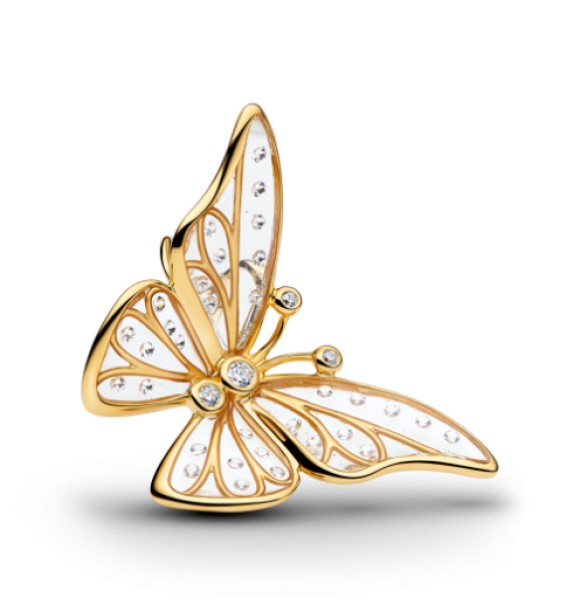 PANDORA 764487C01 Charm de mariposa bañado en oro de 14k con circonita cúbica transparente y resina UV transparente