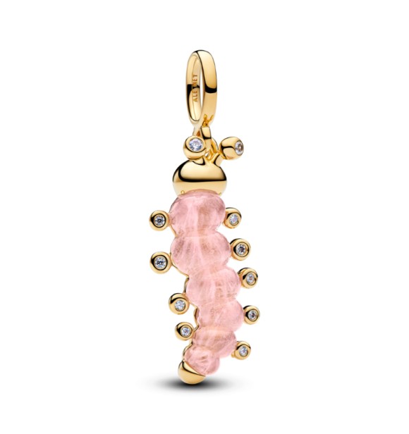 PANDORA 764489C01 Colgante Caterpillar bañado en oro de 14 k con circonitas cúbicas transparentes y rosa
