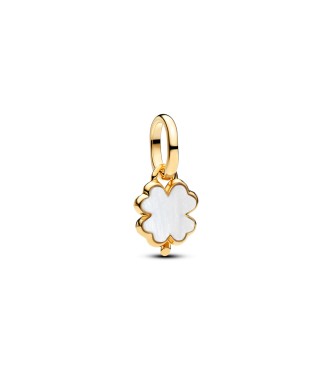 PANDORA 764564C01 Mini colgante de trébol,
 bañado en oro de 14 k, con una exclusiva mezcla de metales y nácar sintético de biorresina blanca.