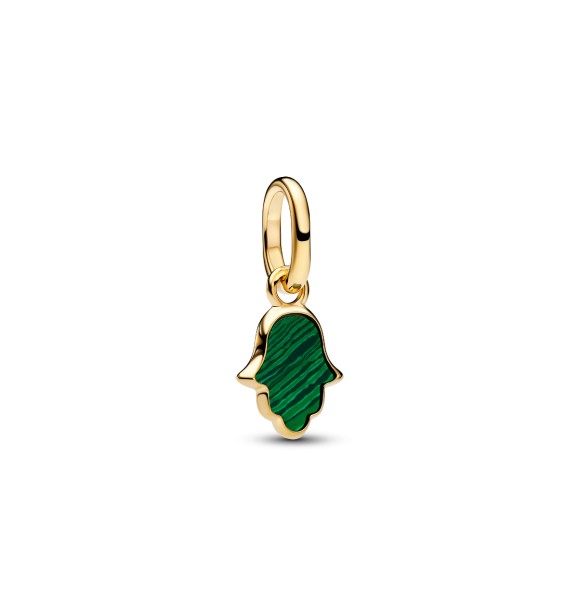 764612C01 Hamsa hand 14k gold-plated mini dangle with imitation malachite