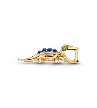 764624C01 Alligator 14k gold-plated charm with imitation lapis lazuli and light green crystal