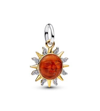 764703C01 Sun sterling silver and 14k gold-plated dangle with clear cubic zirconia,
 white bioresin man-made mother of pearl, Murano glass and transpar