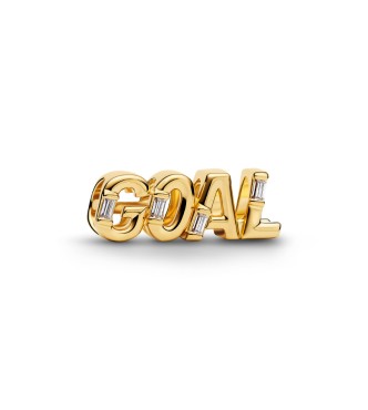 764709C01 Goal script 14k gold-plated charm with clear cubic zirconia