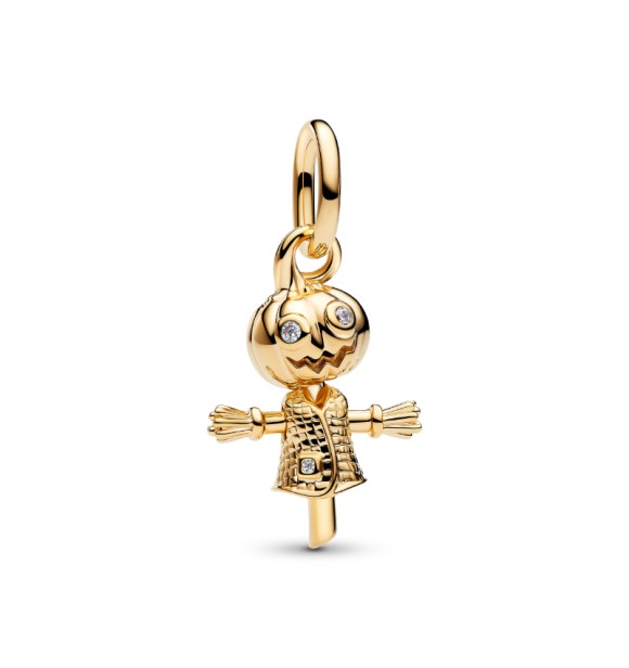 PANDORA 764770C01 Pumpkin scarecrow 14k gold-plated dangle with clear cubic zirconia