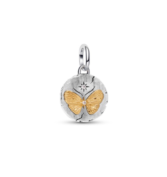 PANDORA 764803C01 Butterfly sterling silver and 14k gold-plated medallion with clear cubic zirconia