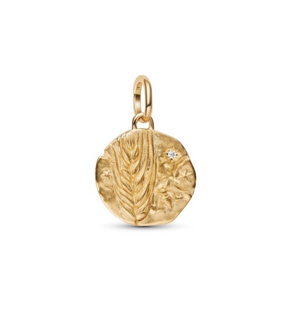 PANDORA 764804C01 Wheat 14k gold-plated medallion with clear cubic zirconia
