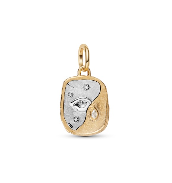 PANDORA 764808C01 Eye sterling silver and 14k gold-plated medallion with clear cubic zirconia