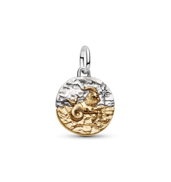 PANDORA 764987C01 Capricornus sterling silver and 14k gold-plated medallion with clear cubic zirconia