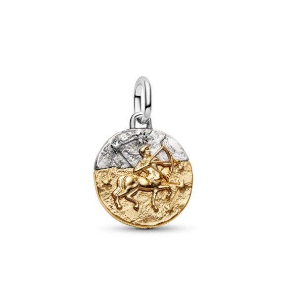 PANDORA 764988C01 Sagittarius sterling silver and 14k gold-plated medallion with clear cubic zirconia