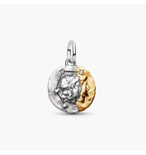 PANDORA 764989C01 Gemini sterling silver and 14k gold-plated medallion with clear cubic zirconia