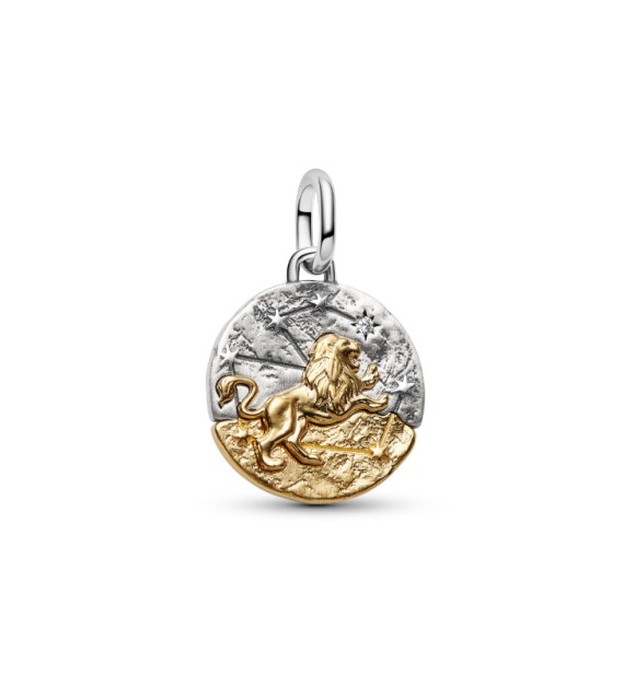PANDORA 764994C01 Leo sterling silver and 14k gold-plated medallion with clear cubic zirconia