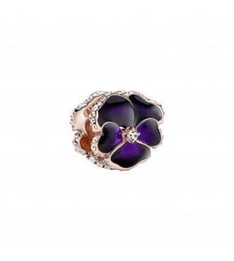 PANDORA 780777C01 Pansy 14k rose gold-plated charm with clear cubic zirconia,
 shaded blue and violet enamel