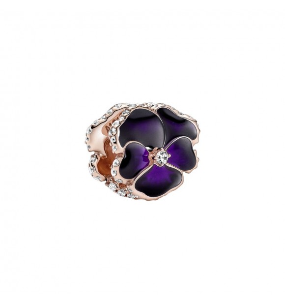 PANDORA 780777C01 Pansy 14k rose gold-plated charm with clear cubic zirconia,
 shaded blue and violet enamel