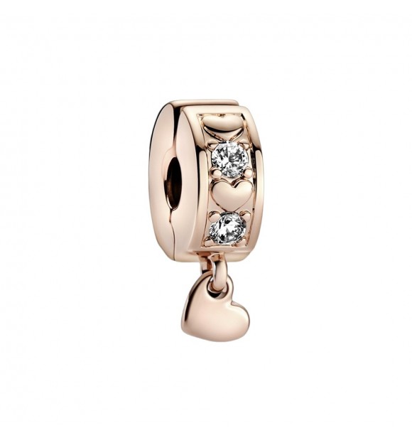 PANDORA 782253C01 Clip de corazón chapado en oro rosa de 14k con circonita cúbica transparente y empuñadura de silicona