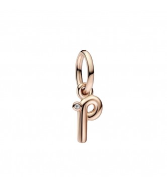 Letter p 14k rose gold-plated dangle with clear cubic zirconia