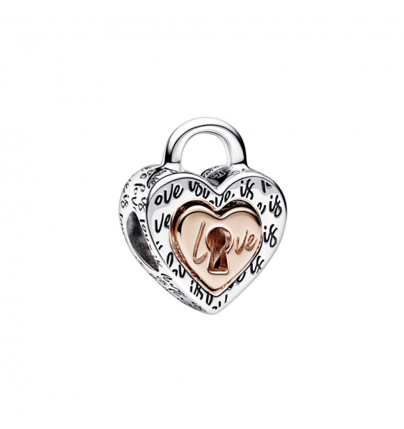 Heart padlock sterling silver and 14k rose gold-plated splitable charm