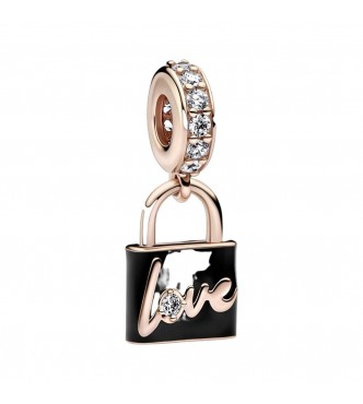 Padlock 14k rose gold-plated dangle with clear cubic zirconia and black enamel