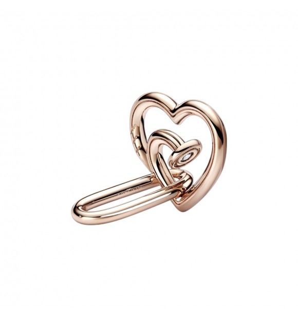 Nail heart 14k rose gold-plated link with clear cubic zirconia
