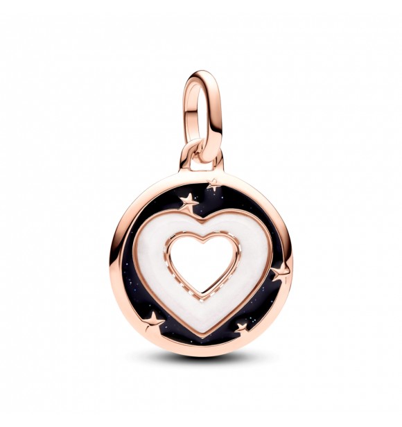 PANDORA 783080C01 Medallón en forma de corazón chapado en oro rosa de 14k con nácar artificial de bioresina blanca y esmalte negro brillante