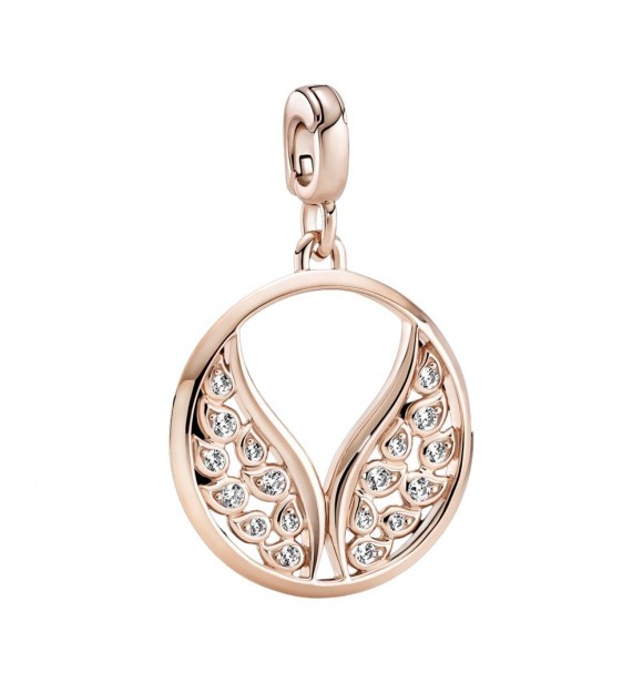 Angel wings 14k rose gold-plated medallion with clear cubic zirconia