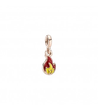 Fire 14k rose gold-plated dangle charm with blazing yellow crystal,
 red and yellow enamel
