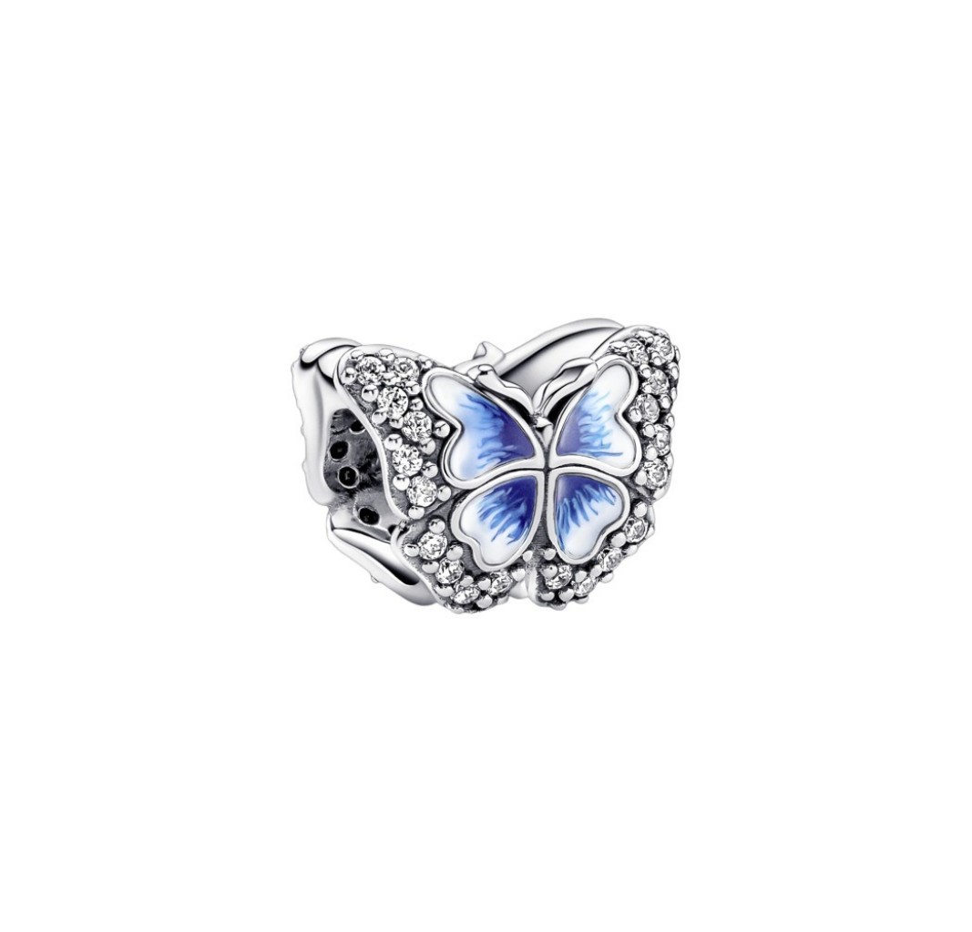 fósil Notorio Grasa PANDORA 790761C01 Butterfly sterling silver charm with clear cubic zirconia  and shaded blue and white enamel