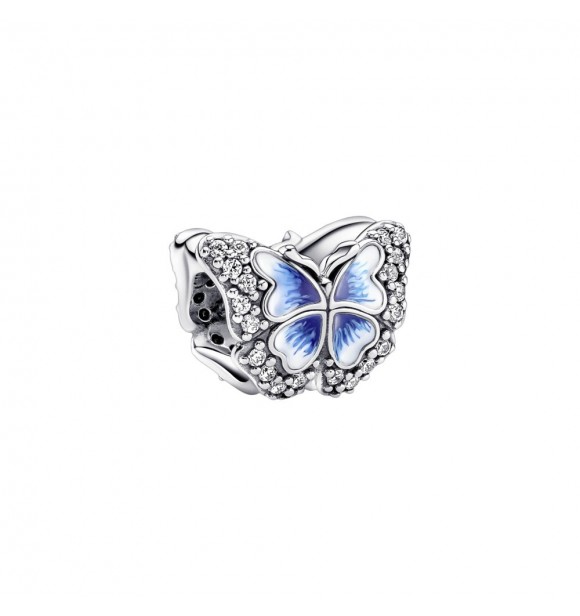 PANDORA 790761C01 Butterfly sterling silver charm with clear cubic zirconia and shaded blue and white enamel