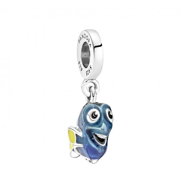 Charm Colgane en plata de primera ley Dory de Pixar adornado con esmalte negro,
 azul y amarillo