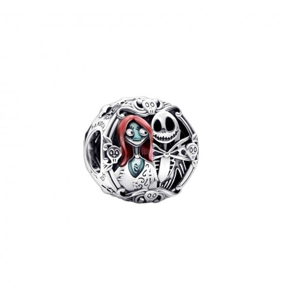 PANDORA 792292C01 Charm Disney Sally y Jack en plata de ley con esmalte negro,
 rojo y azul