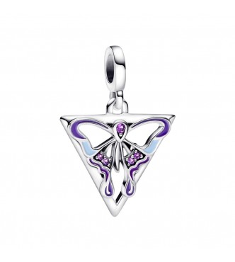 PANDORA 792306C01 Medallón mariposa de plata de primera ley con cristal royal purple,
 esmalte morado y azul