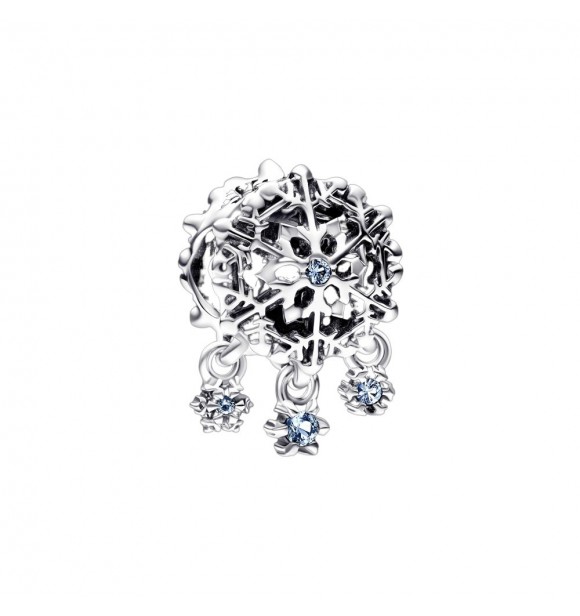 PANDORA 792367C01 Charm copo de nieve en plata de ley con cristal azul agua blanqueado y cristal azul hielo