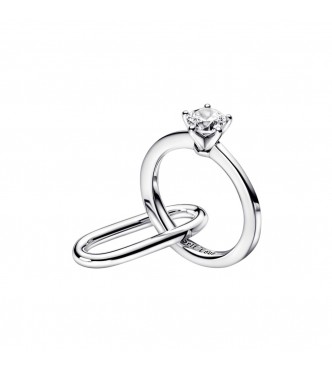 Engagement ring sterling silver link with clear cubic zirconia