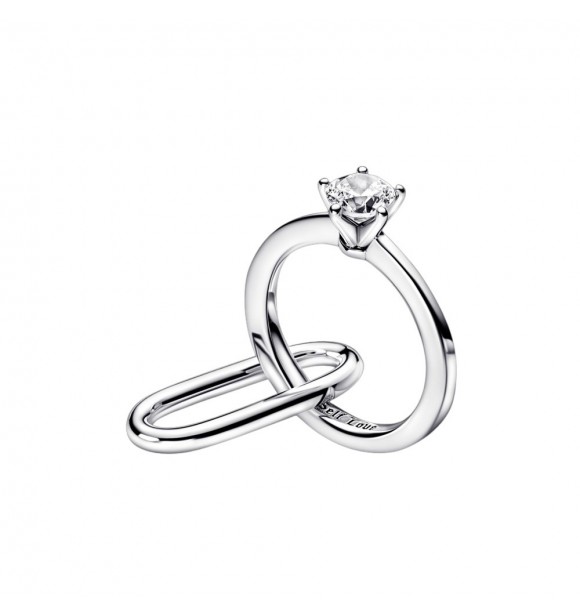 Engagement ring sterling silver link with clear cubic zirconia