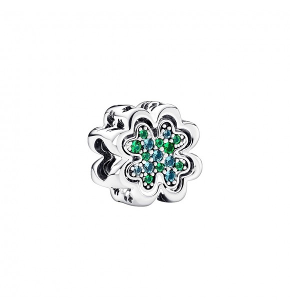 PANDORA 792752C01 CHARM TRÉBOL DIVISIBLE EN PLATA DE PRIMERA LEY CON CRISTAL VERDE HIELO Y VERDE REAL