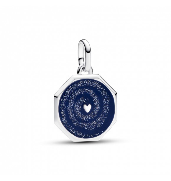 PANDORA 793040C01 Medallón de corazón octogonal de plata de primera ley con esmalte brillante y azul