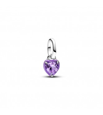 PANDORA 793042C04 Mini colgante de corazón de plata de primera ley con cristal de color púrpura real y esmalte morado