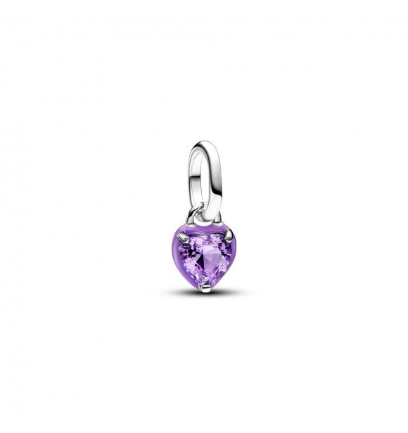 PANDORA 793042C04 Mini colgante de corazón de plata de primera ley con cristal de color púrpura real y esmalte morado