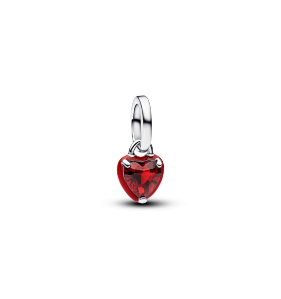 PANDORA 793042C05 Heart sterling silver mini dangle with salsa red crystal and red enamel