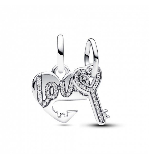 PANDORA 793081C01 Colgante divisible de plata de ley con forma de corazón y llave de amor con circonita cúbica transparente