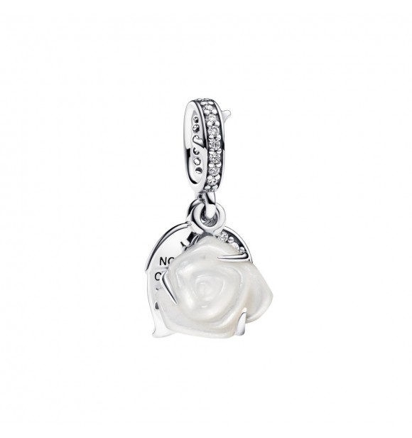 PANDORA 793200C01 Colgante doble de plata de ley con rosa blanca, nácar artificial de bioresina blanca y circonita cúbica transparente Pandora Moments CYCLEC2024