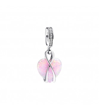 PANDORA 793202C01 Colgante de plata de ley con forma de corazón de mamá, ópalo rosa creado en laboratorio y circonita cúbica transparente Pandora Moments CYCLEC2024